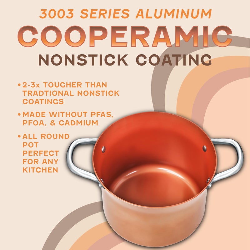 Concord Cookware كونكورد 7 QT وعاء طهي نحاسي غير لاصق من سلسلة كوبر-راميك (متوافق مع الحث) - Image 3